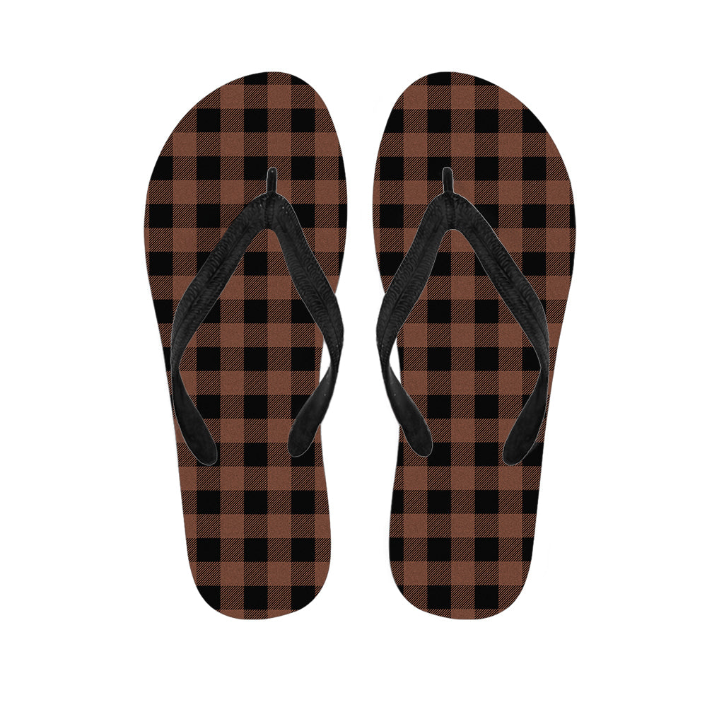 Brown And Black Buffalo Check Print Flip Flops