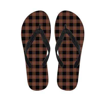 Brown And Black Buffalo Check Print Flip Flops