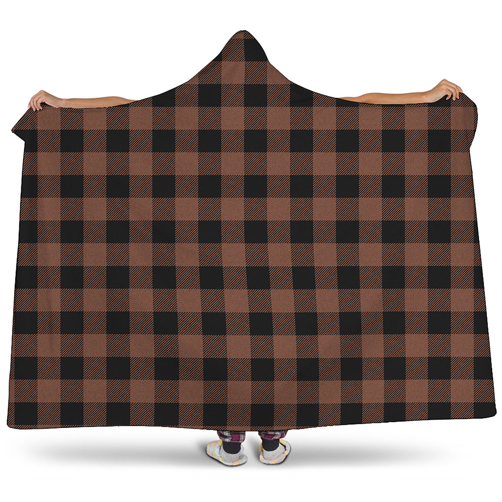 Brown And Black Buffalo Check Print Hooded Blanket