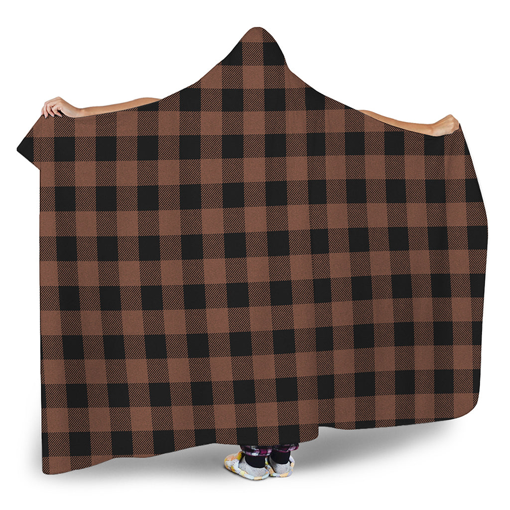 Brown And Black Buffalo Check Print Hooded Blanket