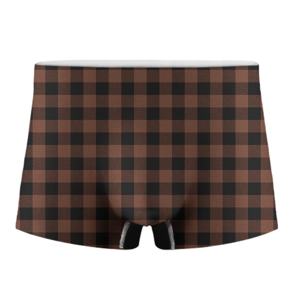 Brown And Black Buffalo Check Print Men's Boxer Briefs