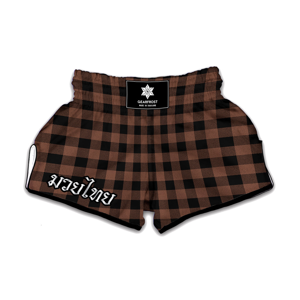 Brown And Black Buffalo Check Print Muay Thai Boxing Shorts