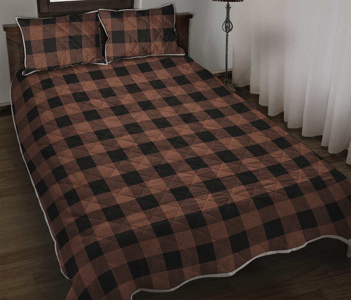 Brown And Black Buffalo Check Print Quilt Bed Set