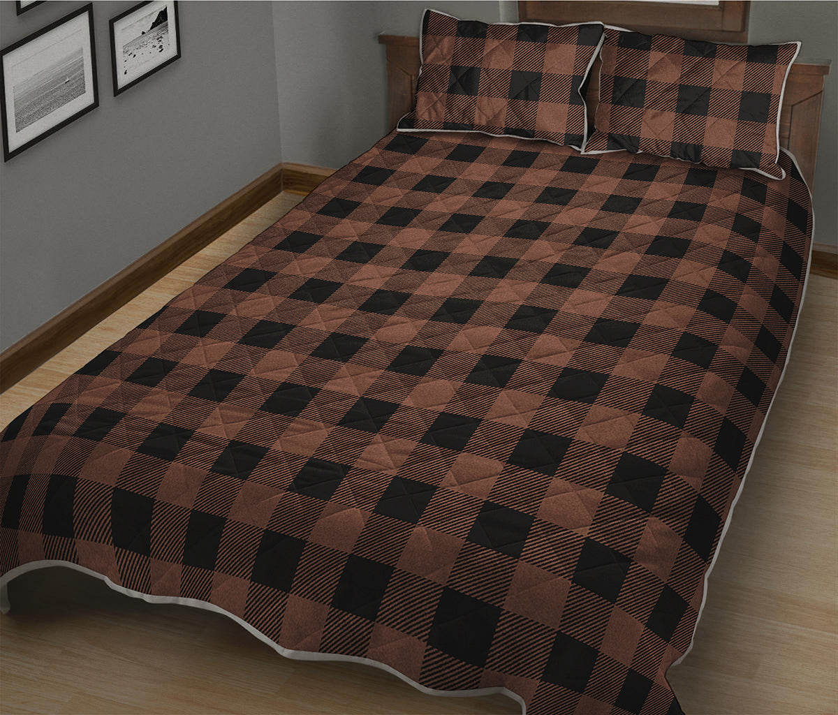 Brown And Black Buffalo Check Print Quilt Bed Set