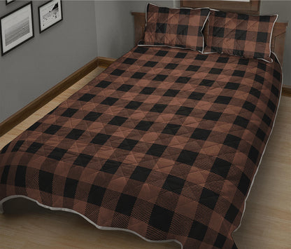 Brown And Black Buffalo Check Print Quilt Bed Set