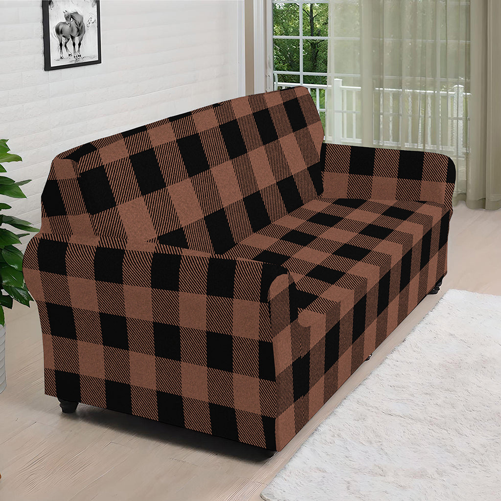 Brown And Black Buffalo Check Print Sofa Cover