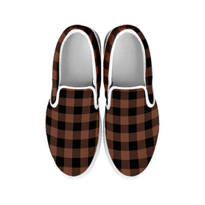 Brown And Black Buffalo Check Print White Slip On Shoes