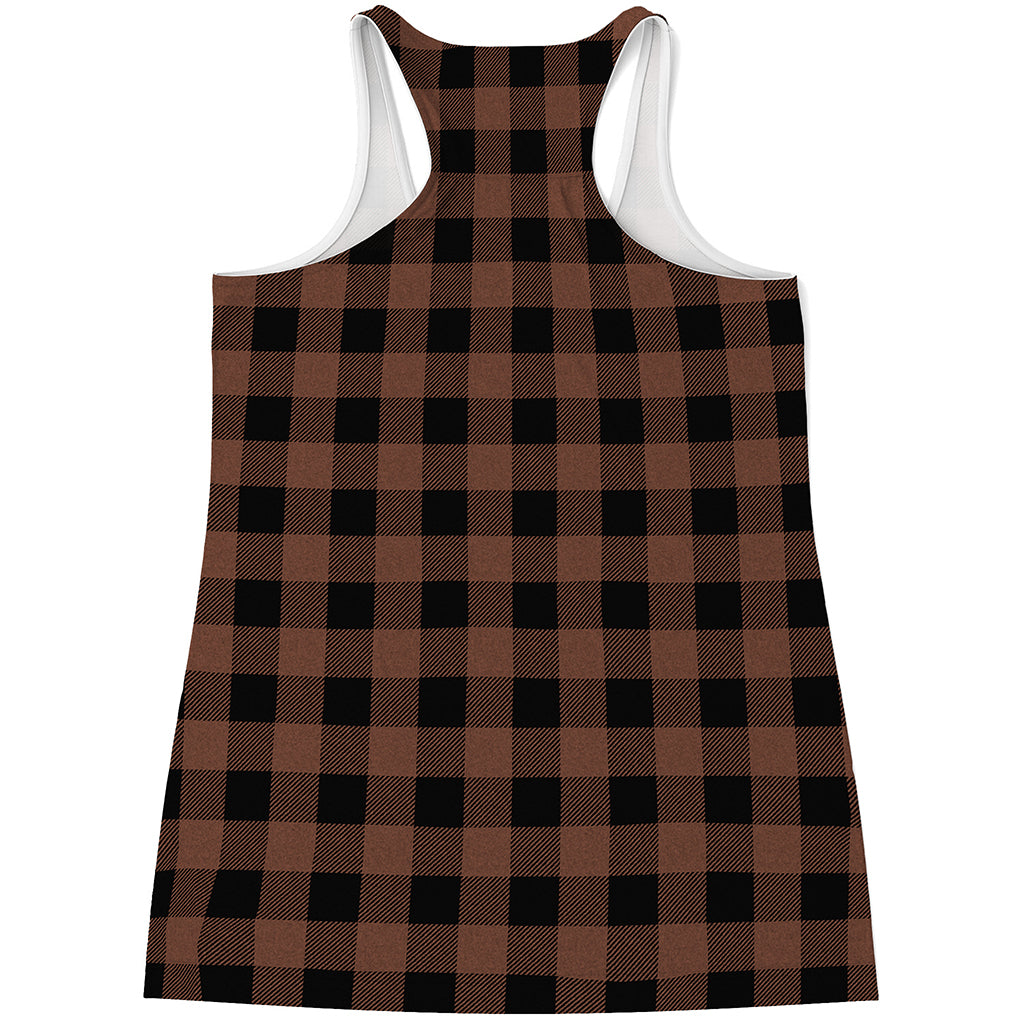Brown And Black Buffalo Check Print Women's Racerback Tank Top