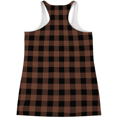 Brown And Black Buffalo Check Print Women's Racerback Tank Top