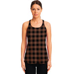Brown And Black Buffalo Check Print Women's Racerback Tank Top