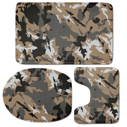Brown And Black Camouflage Print 3 Piece Bath Mat Set
