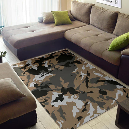 Brown And Black Camouflage Print Area Rug GearFrost