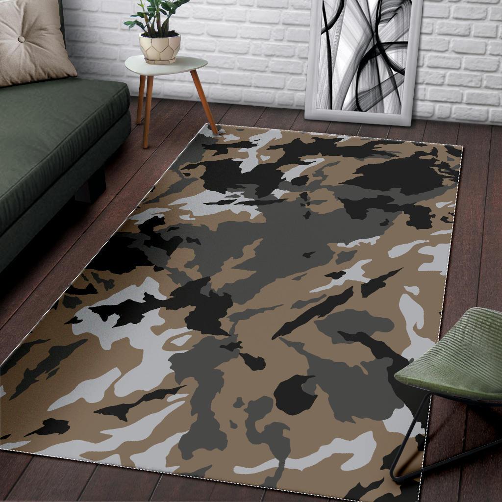 Brown And Black Camouflage Print Area Rug GearFrost