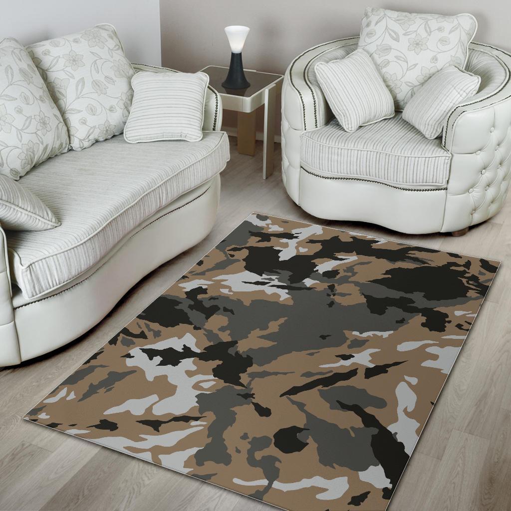 Brown And Black Camouflage Print Area Rug GearFrost