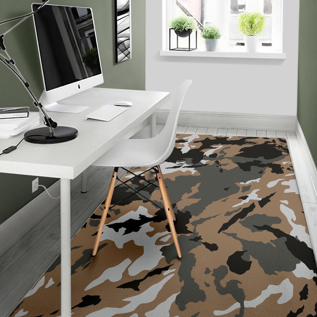 Brown And Black Camouflage Print Area Rug GearFrost