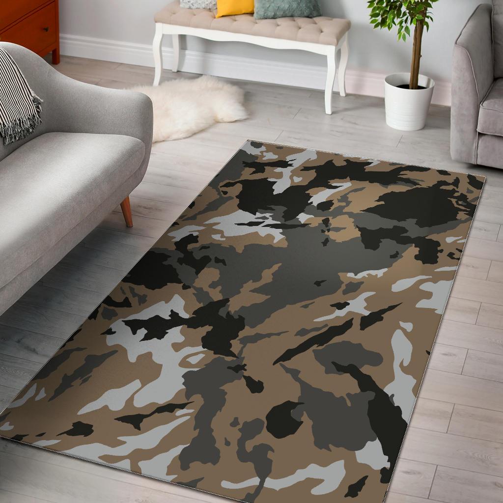 Brown And Black Camouflage Print Area Rug GearFrost