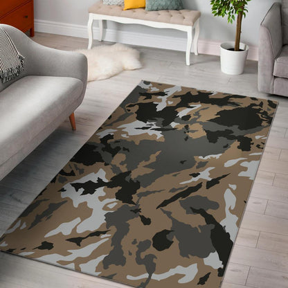 Brown And Black Camouflage Print Area Rug GearFrost