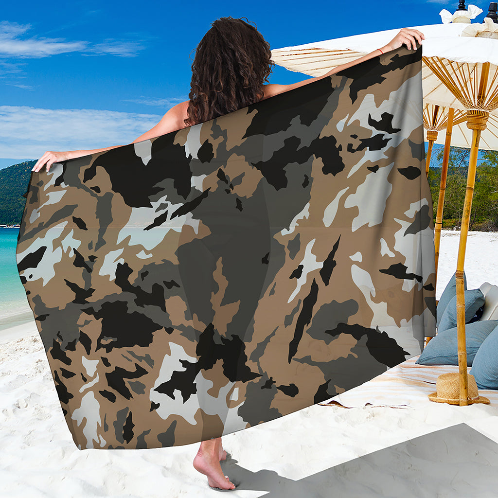 Brown And Black Camouflage Print Beach Sarong Wrap