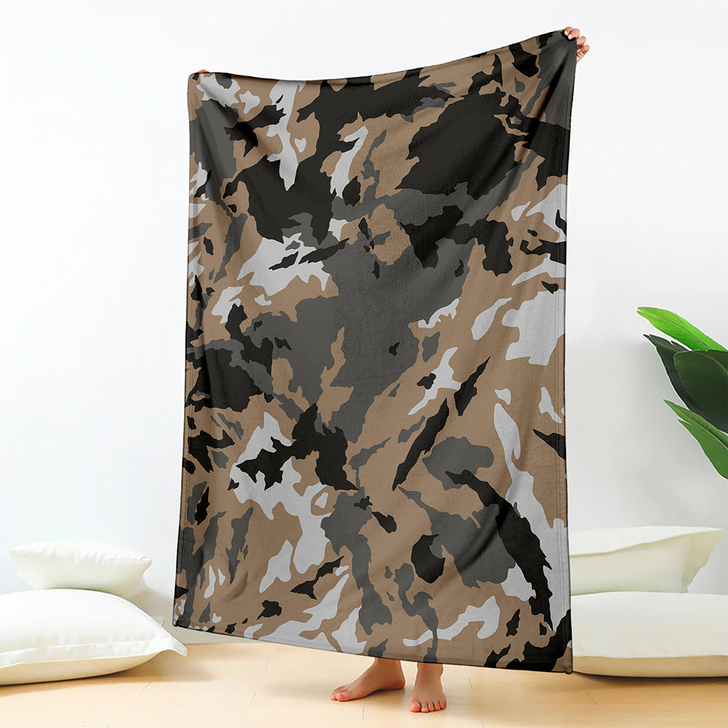 Brown And Black Camouflage Print Blanket