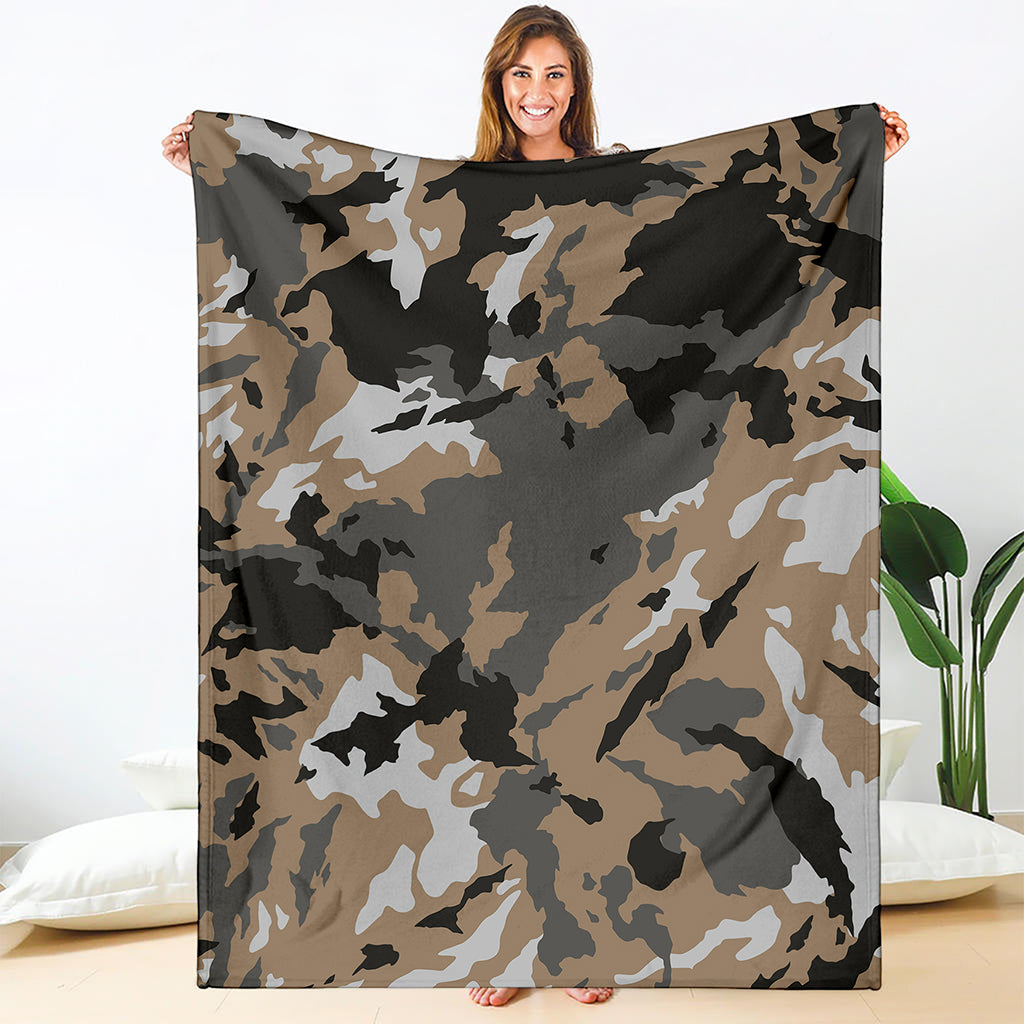 Brown And Black Camouflage Print Blanket