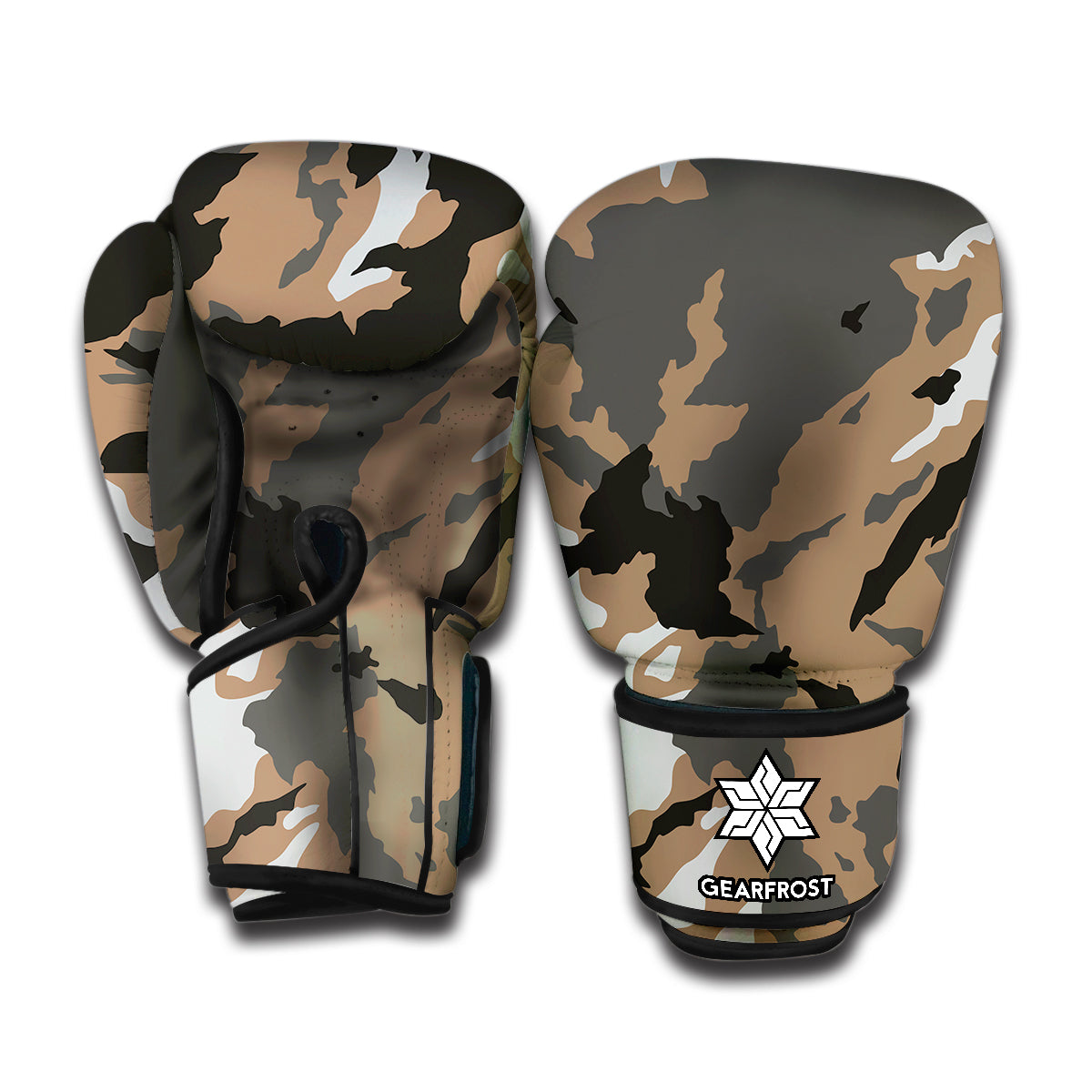 Brown And Black Camouflage Print Boxing Gloves