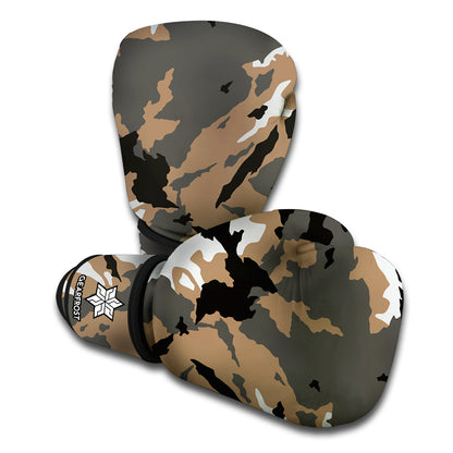 Brown And Black Camouflage Print Boxing Gloves