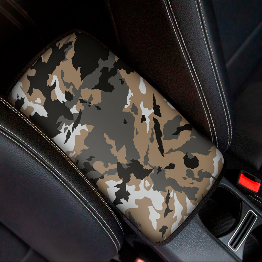 Brown And Black Camouflage Print Car Center Console Cover