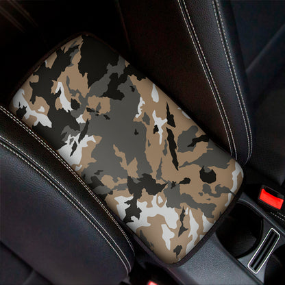 Brown And Black Camouflage Print Car Center Console Cover