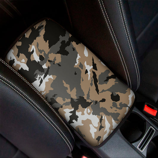 Brown And Black Camouflage Print Car Center Console Cover