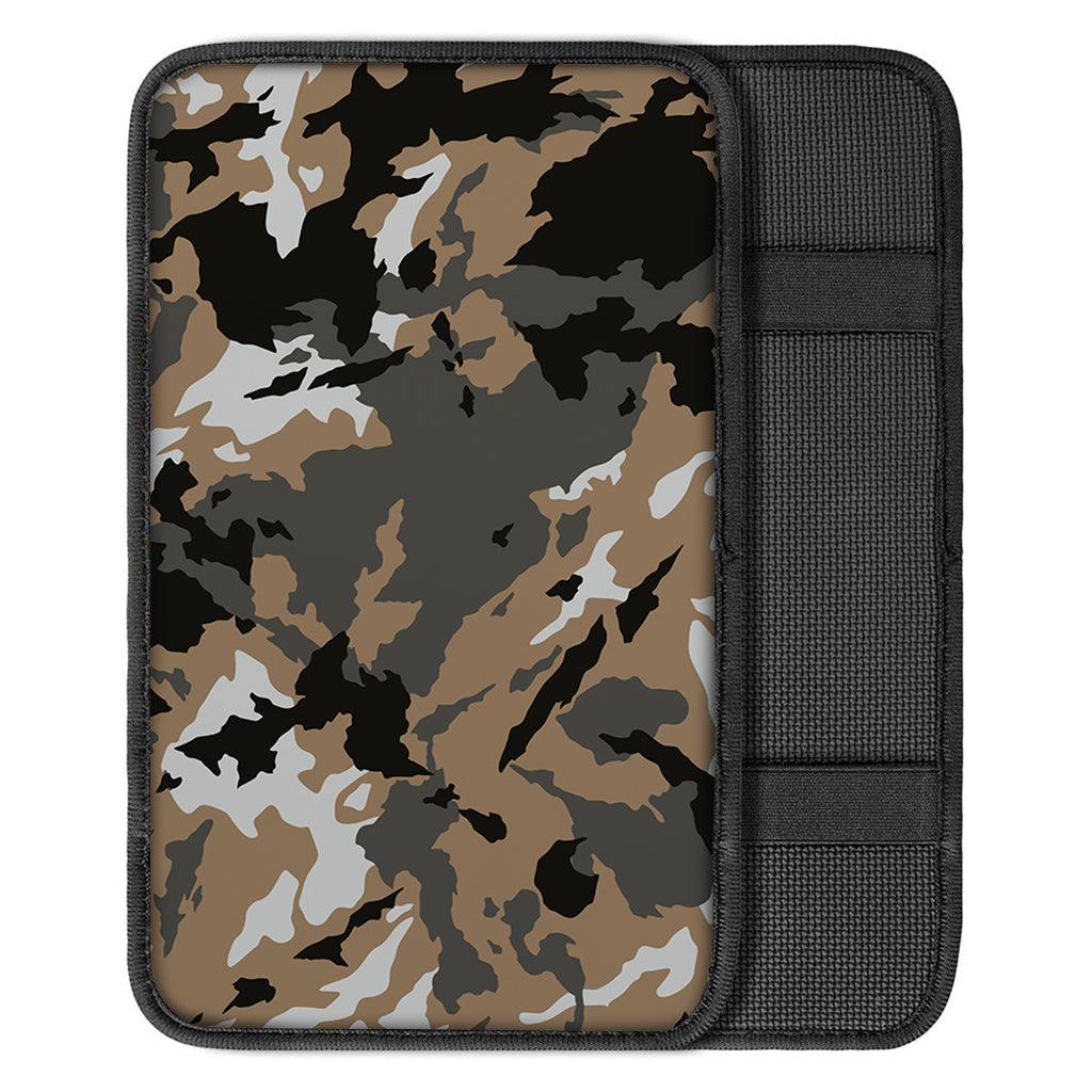 Brown And Black Camouflage Print Car Center Console Cover