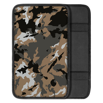 Brown And Black Camouflage Print Car Center Console Cover