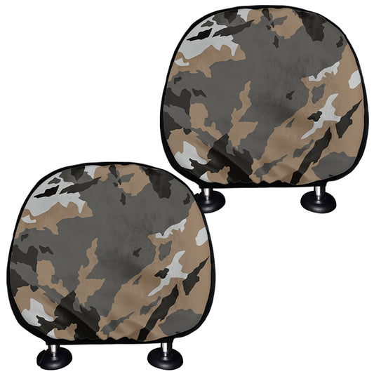 Brown And Black Camouflage Print Car Headrest Covers