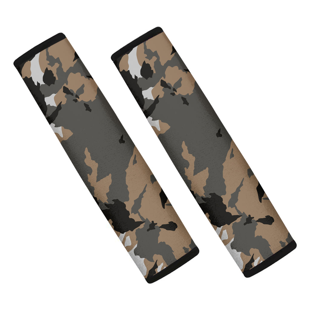 Brown And Black Camouflage Print Car Seat Belt Covers