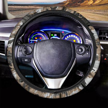 Brown And Black Camouflage Print Car Steering Wheel Cover