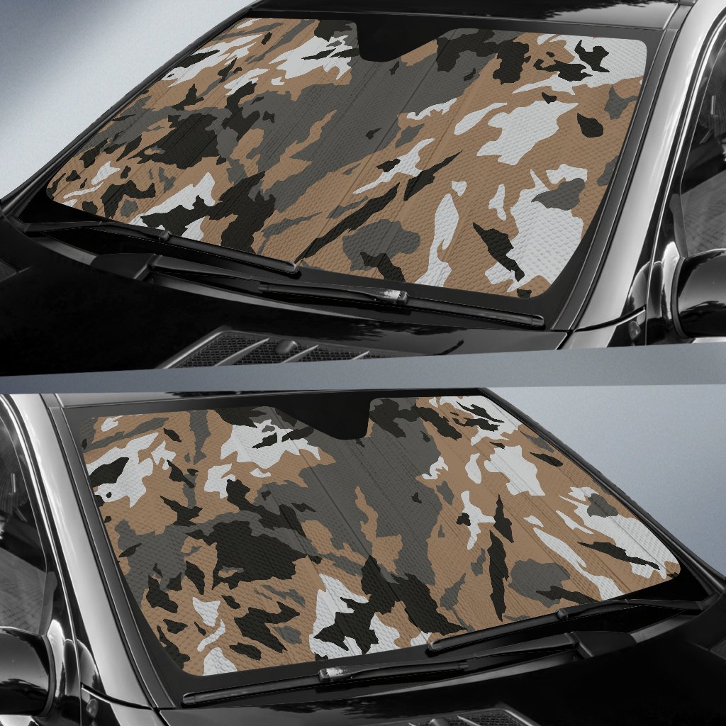 Brown And Black Camouflage Print Car Sun Shade GearFrost