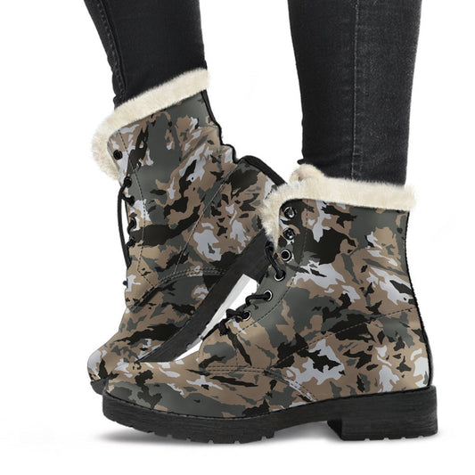 Brown And Black Camouflage Print Comfy Boots GearFrost