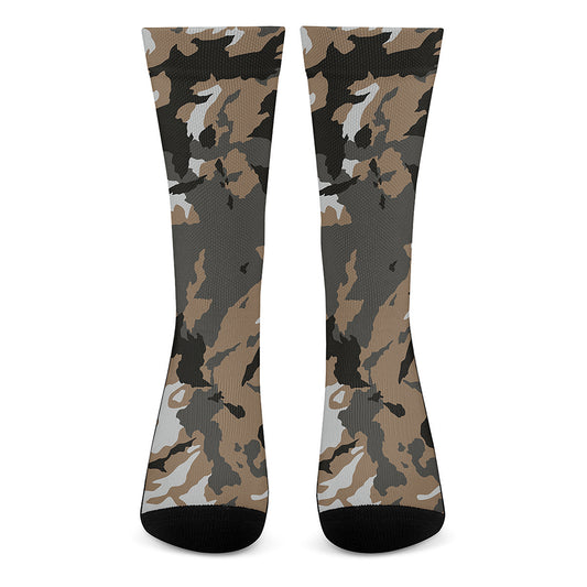 Brown And Black Camouflage Print Crew Socks