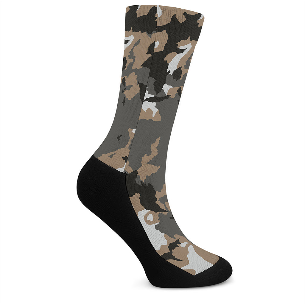Brown And Black Camouflage Print Crew Socks
