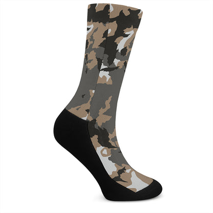 Brown And Black Camouflage Print Crew Socks
