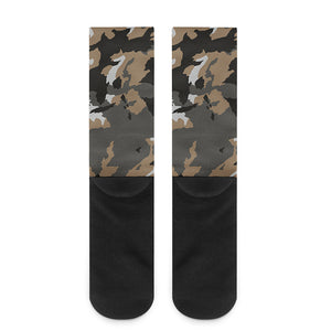 Brown And Black Camouflage Print Crew Socks