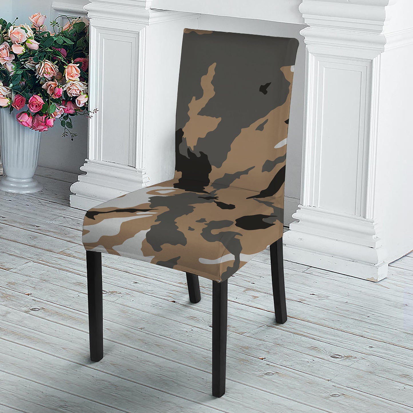 Brown And Black Camouflage Print Dining Chair Slipcover