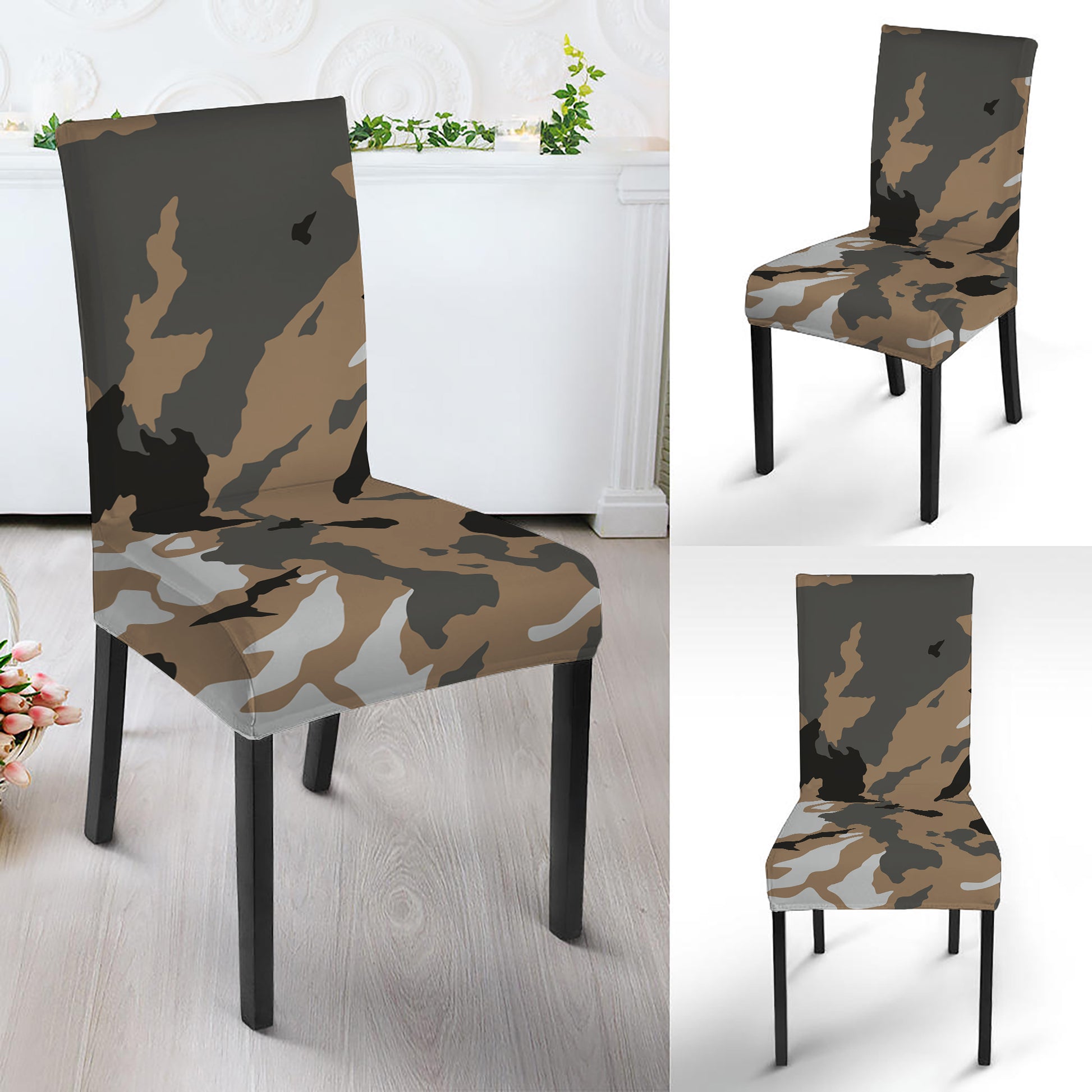 Brown And Black Camouflage Print Dining Chair Slipcover