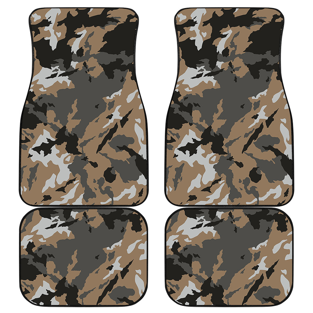 Brown And Black Camouflage Print Front and Back Car Floor Mats