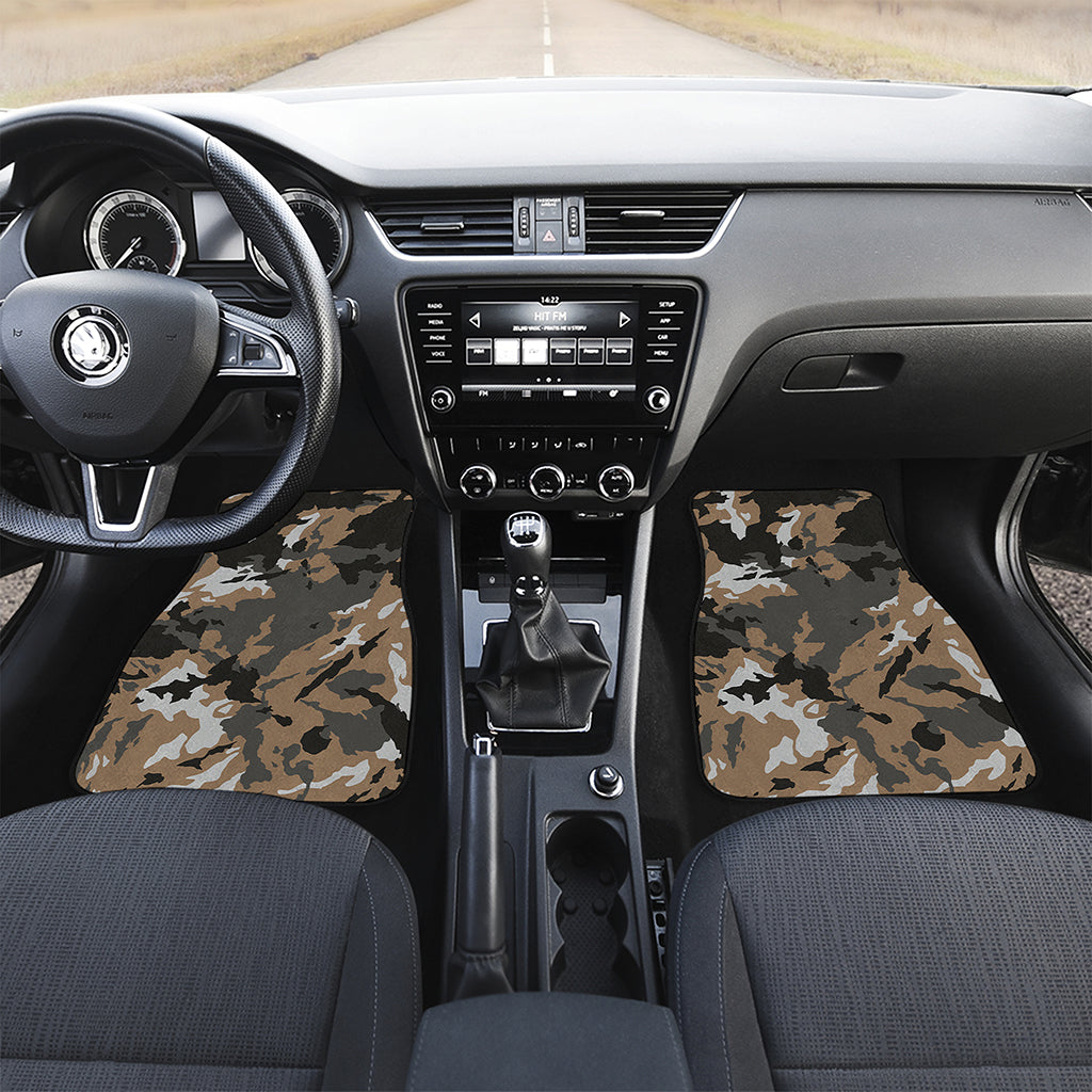 Brown And Black Camouflage Print Front and Back Car Floor Mats
