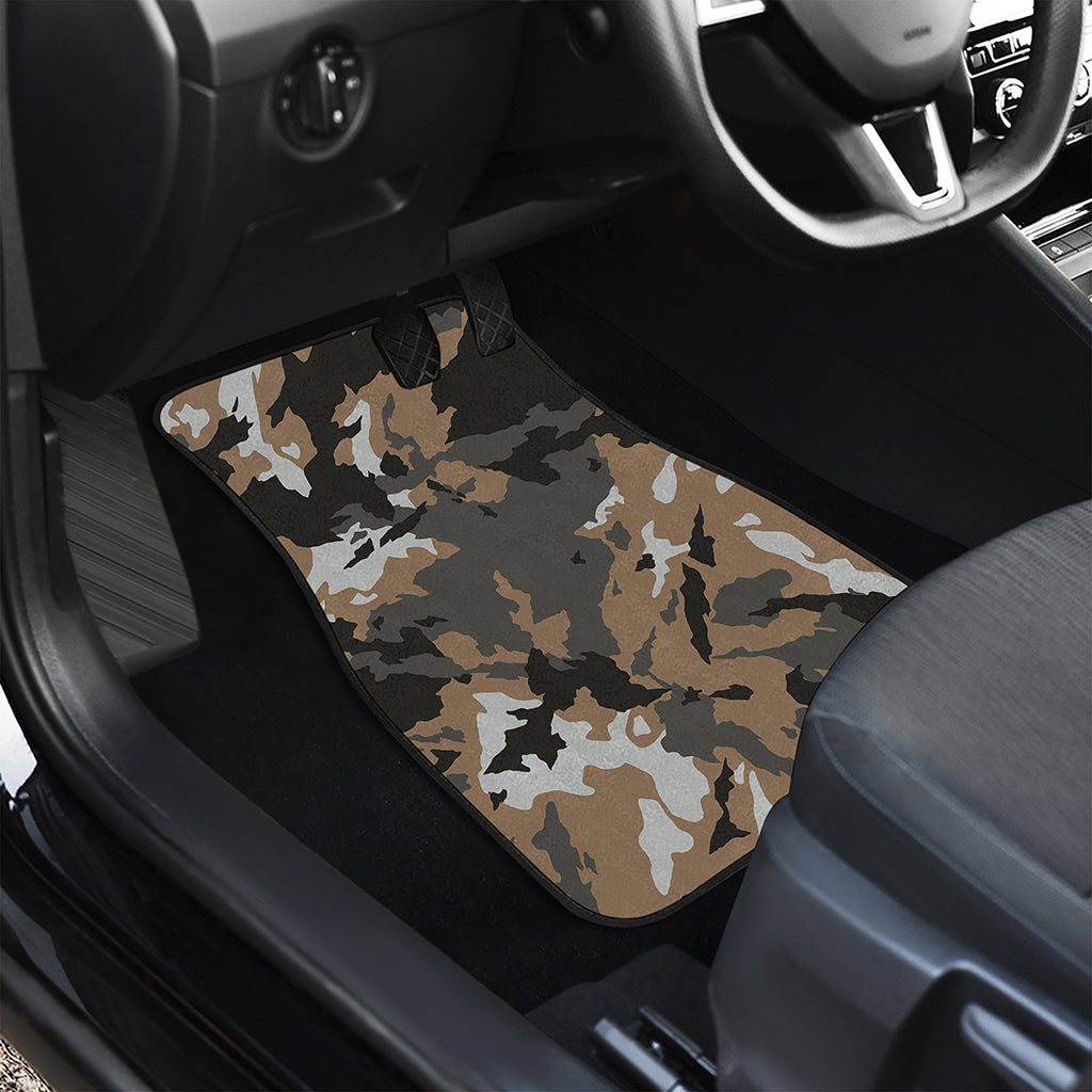Brown And Black Camouflage Print Front and Back Car Floor Mats