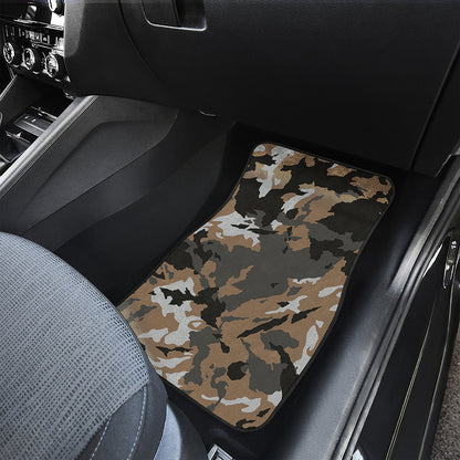 Brown And Black Camouflage Print Front and Back Car Floor Mats
