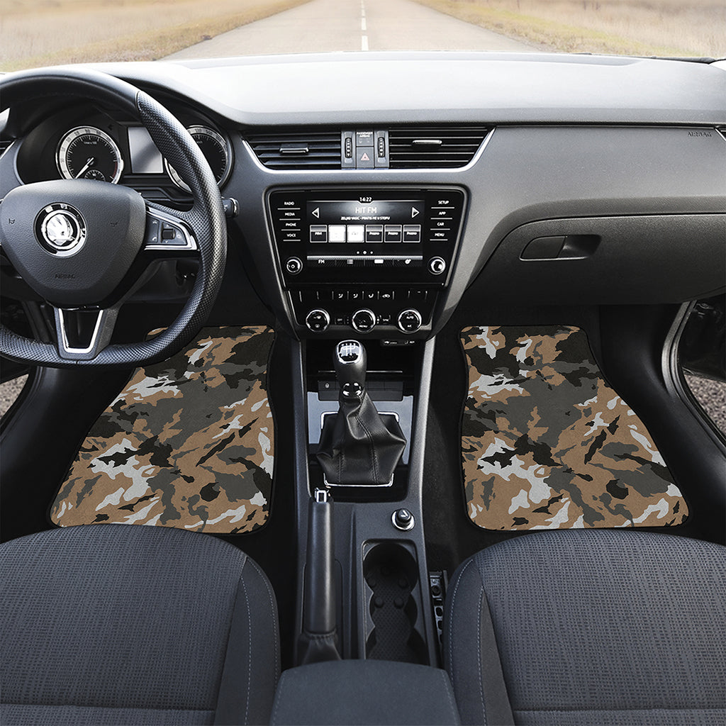 Brown And Black Camouflage Print Front Car Floor Mats