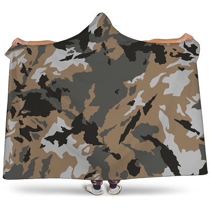 Brown And Black Camouflage Print Hooded Blanket