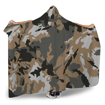 Brown And Black Camouflage Print Hooded Blanket