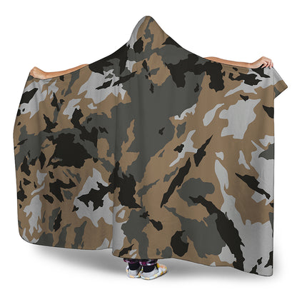 Brown And Black Camouflage Print Hooded Blanket